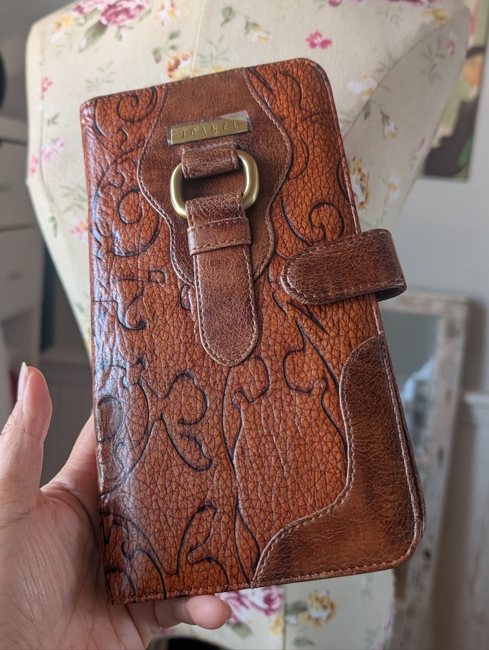 JOANEL‎ Brown Leather Embossed Wallet Clutch